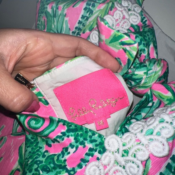 Lilly Pulitzer hanging around shelli dress size 16 green pink mini monkey - Picture 6 of 8